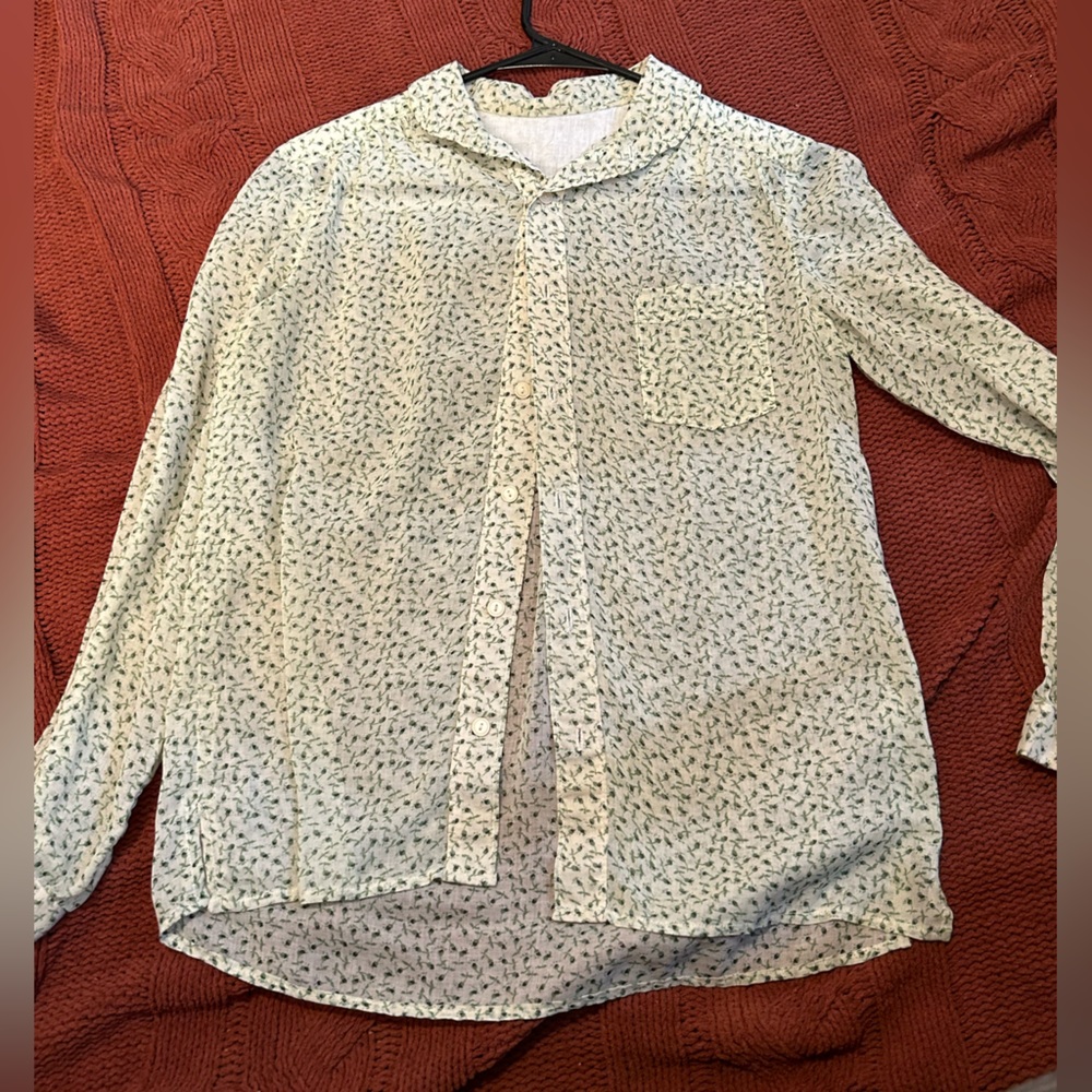 Sheer vintage handmade blouse with leaf print